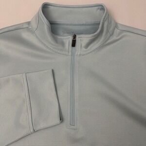 Hickey Freeman Mens XL Light Blue‎ Striped 1/4 Zip Performance Pullover Shirt